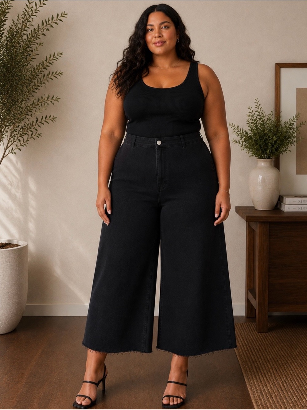 Catherines Black Denim Button-Front Jeans